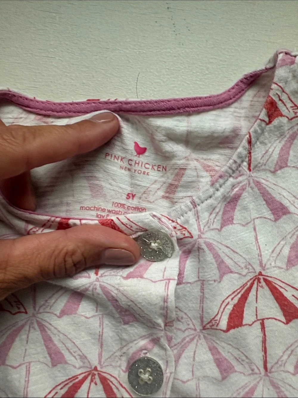 Pink Chicken Pink and White Umbrella Print Cotton Dress